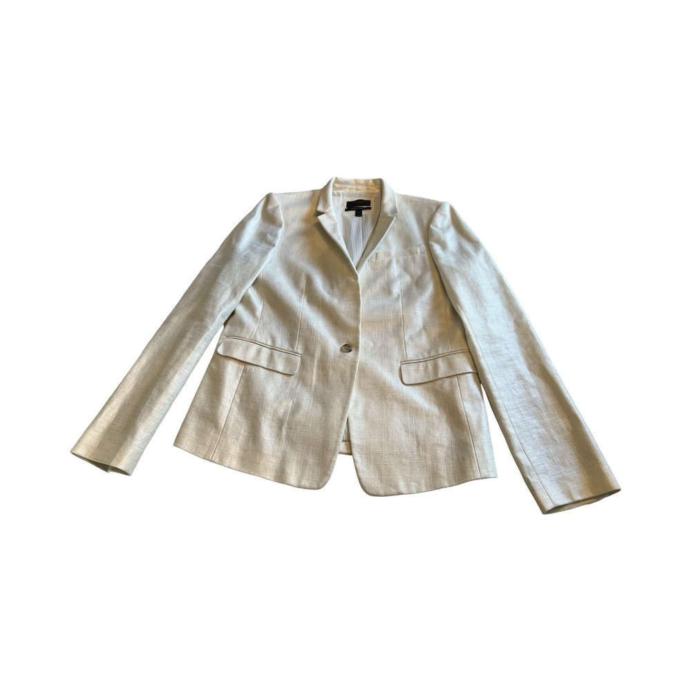 J.Crew Regent‎ Blazer Ivory Metallic Linen Cotton Tailored Jacket Womens 14T